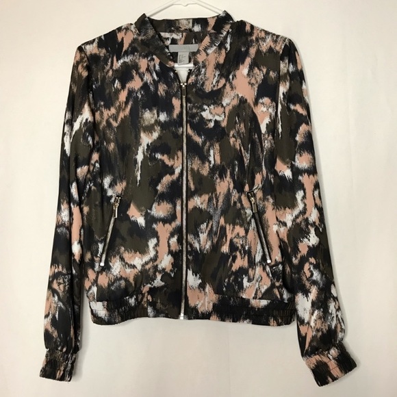 H&M Jackets & Blazers - Silky Bomber Jacket Camo Watercolor Print Karamo